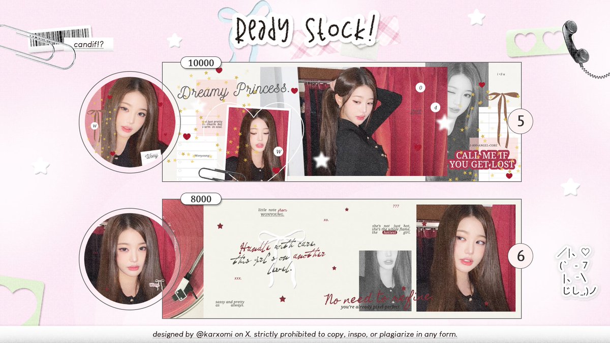 karxomi's tweet image. help repost 🍅

hai! ada layout wonyoung ready stock!!
pricinya  ada di pict  dan free retext ya..
met jajank 🌷

#zonauang #zonaba