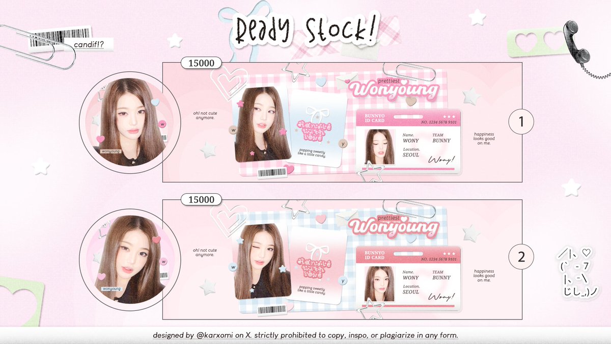 karxomi's tweet image. help repost 🍅

hai! ada layout wonyoung ready stock!!
pricinya  ada di pict  dan free retext ya..
met jajank 🌷

#zonauang #zonaba