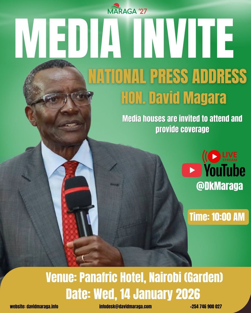 Media Invite: All media are invited for the press briefing by HE. David Maraga at Panafric Hotel tomorrow as feom 10am.
