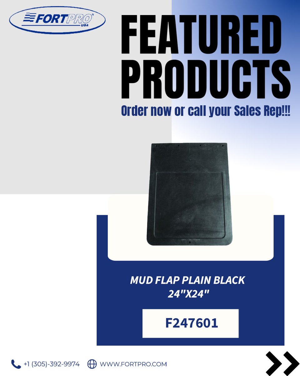 Fortpro's tweet image. 🔩 FEATURED PRODUCTS | FORTPRO 🔩

✔️ F245522 – Chrome Mud Flap Hanger, 45° angle, 2-1/2”
✔️ F247601 – Mud Flap Plain Black, 24” x 24”
✔️ F247705 – Chrome Curved Stack, 5” diameter, 36” length
✔️ F247595 – Mud Flap with Reflector Top, 1-1/2” x 24”, Straight Solid