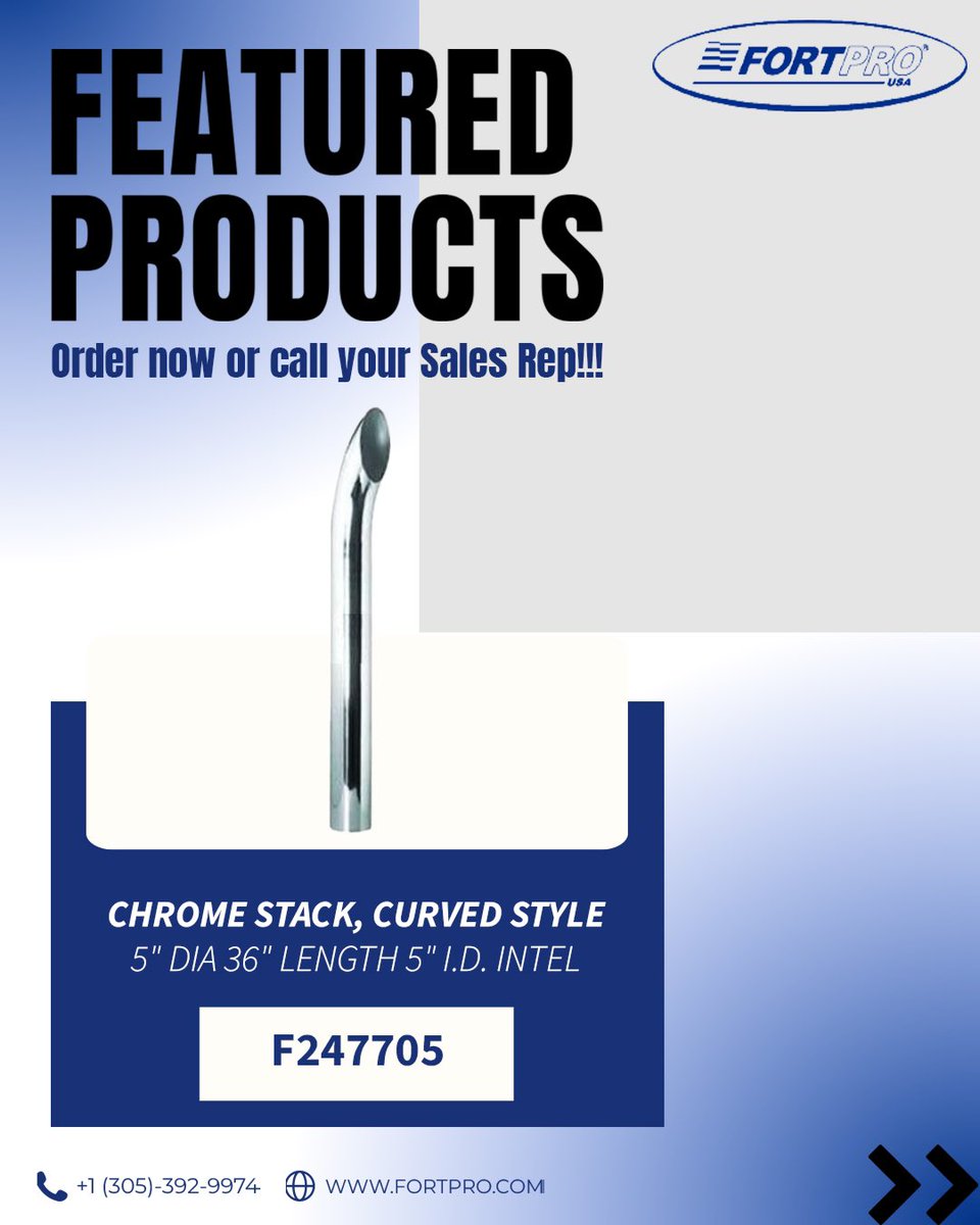 Fortpro's tweet image. 🔩 FEATURED PRODUCTS | FORTPRO 🔩

✔️ F245522 – Chrome Mud Flap Hanger, 45° angle, 2-1/2”
✔️ F247601 – Mud Flap Plain Black, 24” x 24”
✔️ F247705 – Chrome Curved Stack, 5” diameter, 36” length
✔️ F247595 – Mud Flap with Reflector Top, 1-1/2” x 24”, Straight Solid