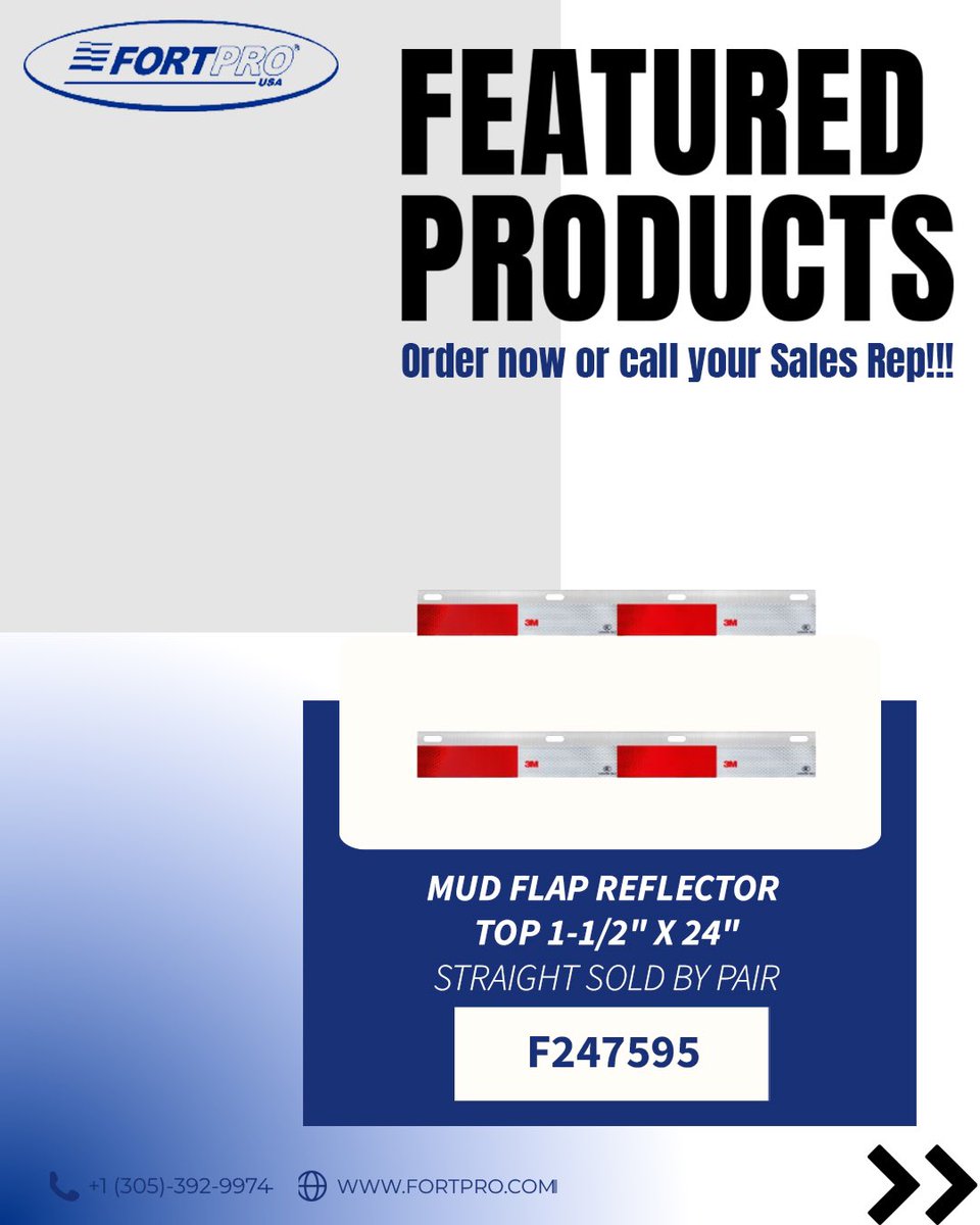 Fortpro's tweet image. 🔩 FEATURED PRODUCTS | FORTPRO 🔩

✔️ F245522 – Chrome Mud Flap Hanger, 45° angle, 2-1/2”
✔️ F247601 – Mud Flap Plain Black, 24” x 24”
✔️ F247705 – Chrome Curved Stack, 5” diameter, 36” length
✔️ F247595 – Mud Flap with Reflector Top, 1-1/2” x 24”, Straight Solid