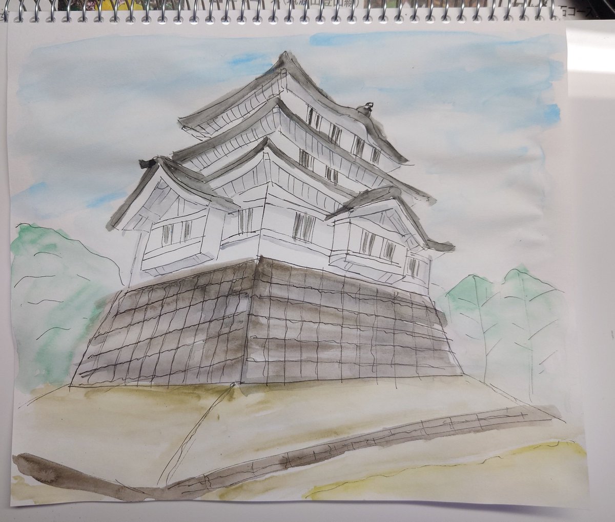見切り発車で水彩色鉛筆練習 いつだか行ったお城