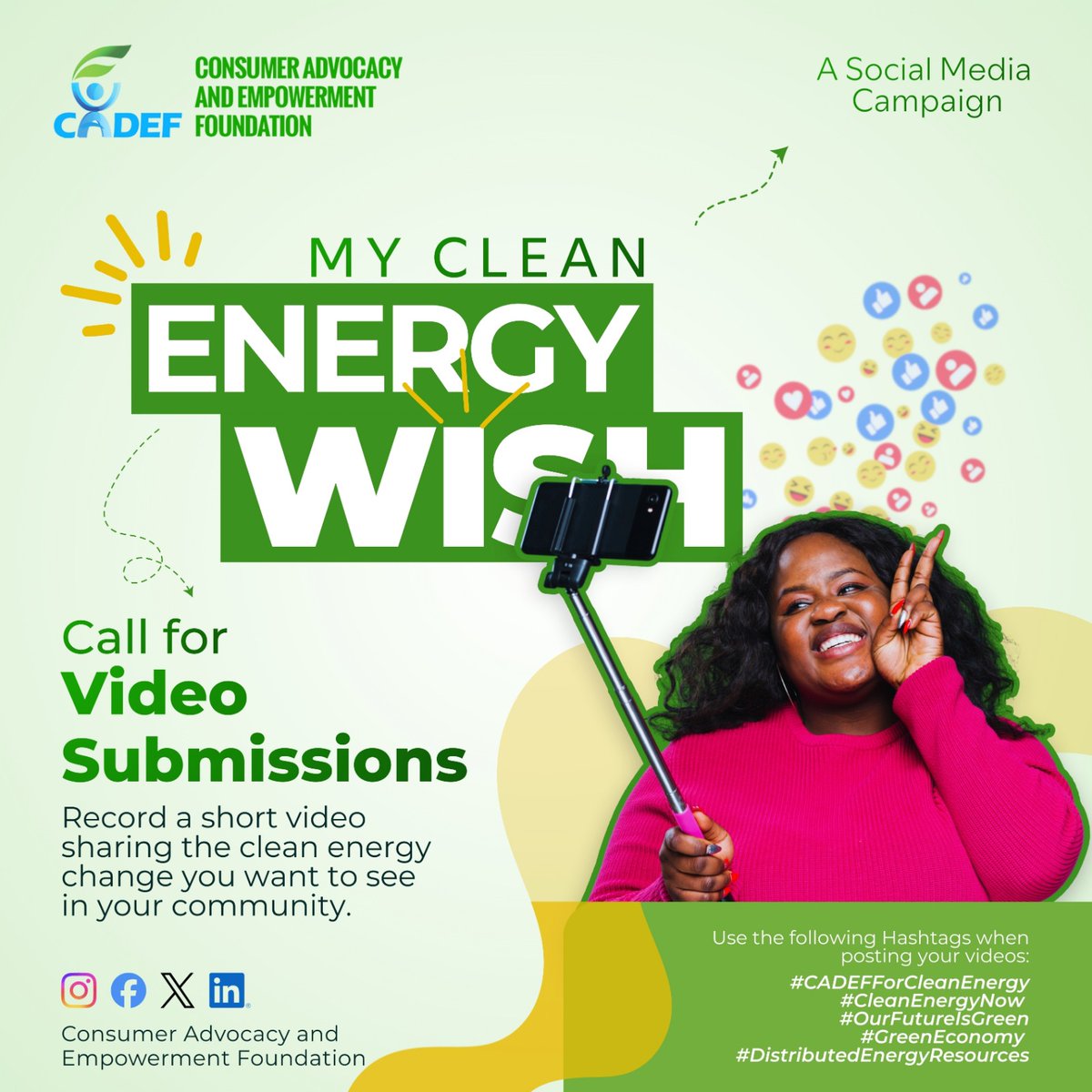 cadef_ng's tweet image. Be a Voice for Clean Energy in Your Community!

Send us a short video sharing your clean energy wish. Selected entries will be featured in our social media campaign.

Submit here: drive.google.com/drive/folders/…

#CADEF #InternationalDayofCleanEnergy #CleanEnergy #MyCleanEnergyWish