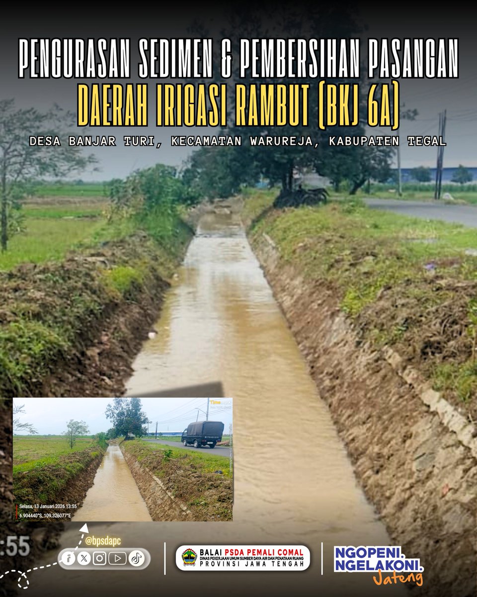 Korpokla Wilayah Cacaban Gung, Balai PSDA Pemali Comal melaksanakan kegiatan pengurasan sedimen dan pembersihan pasangan pada D.I. Rambut (BKj 6a) yang berlokasi di Desa Banjar Turi, Kecamatan Warureja, Kabupaten Tegal.

<a href="/dpusdatarujtg/">Dinas PUSDATARU Jateng</a>