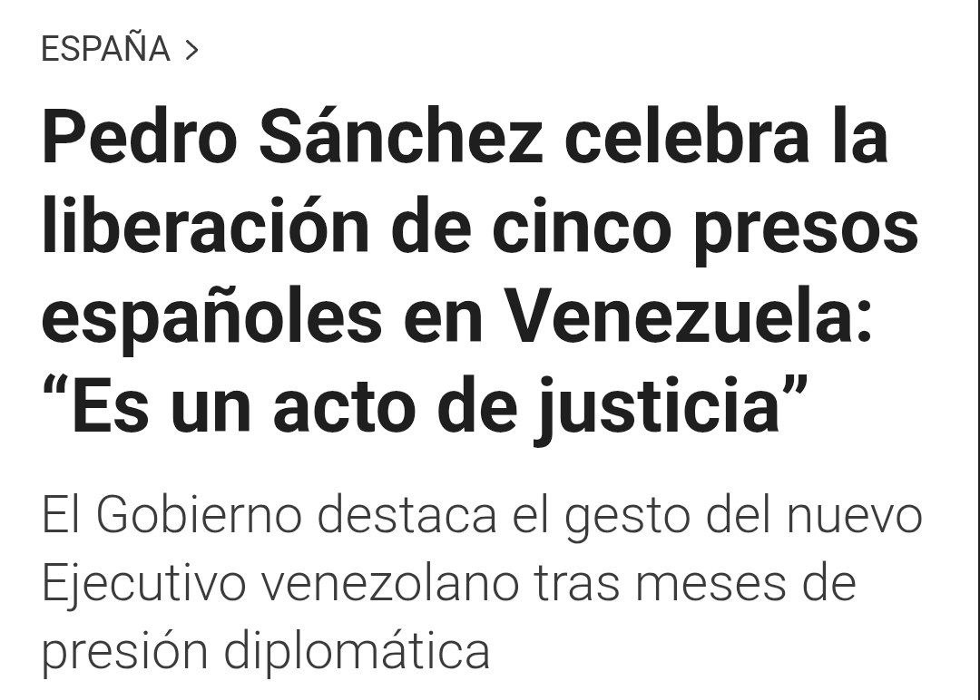 Pedro Sánchez, en un acto más de cinismo e hipocresía. El Estado debería dejar de dar lecciones de democracia a Venezuela y empezar por:

-AMNISTIA TOTAL PARA TODOS LOS PRESOS POLÍTICOS.
-DEROGACIÓN DE TODAS LAS LEYES REPRESIVAS.
-VERDADEROS DERECHOS Y LIBERTADES DEMOCRÁTICAS.