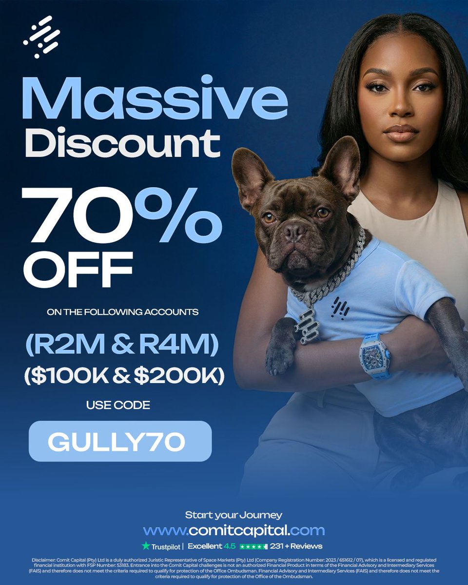 Massive discount just dropped. 70% OFF on R2M and R4M accounts ($100K and $200K).

Use code: GULLY70
Limited time. Start at comitcapital.com ⭐