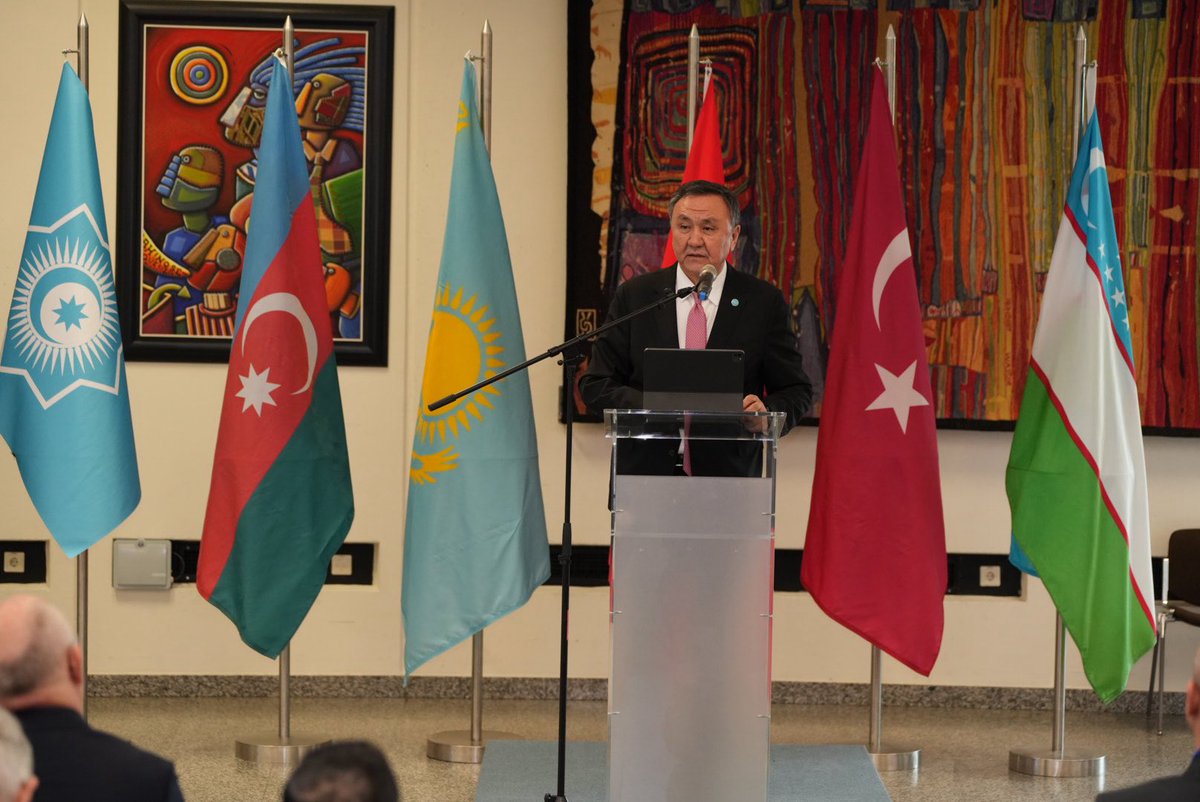 Sadigbayli's tweet image. H.E. Mr. Samir Sharifov, Deputy Minister of Foreign Affairs of the Republic of Azerbaijan, H.E. Mr. Kubanychbek Omuraliev, Secretary General of the Organization of Turkic States (OTS) gave a keynote speech at the launch of the exhibition titled “Silk Road: A Journey Through the…