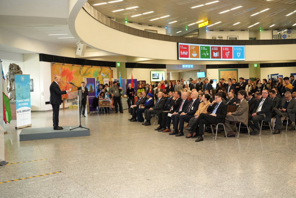 Sadigbayli's tweet image. H.E. Mr. Samir Sharifov, Deputy Minister of Foreign Affairs of the Republic of Azerbaijan, H.E. Mr. Kubanychbek Omuraliev, Secretary General of the Organization of Turkic States (OTS) gave a keynote speech at the launch of the exhibition titled “Silk Road: A Journey Through the…