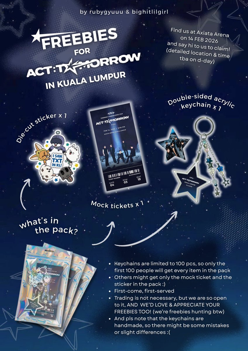 rubygyuuu's tweet image. Hi MOA!!! This is the final poster and preview of our freebies for #TXTinKL soon!

pls read all the details in the poster &amp;lt;3

- trading is not necessary
- open for trade on spot
- keychains are limited, fcfs okayy
- likes &amp;amp; rts are so appreciated :) 

See you soon moa!!!