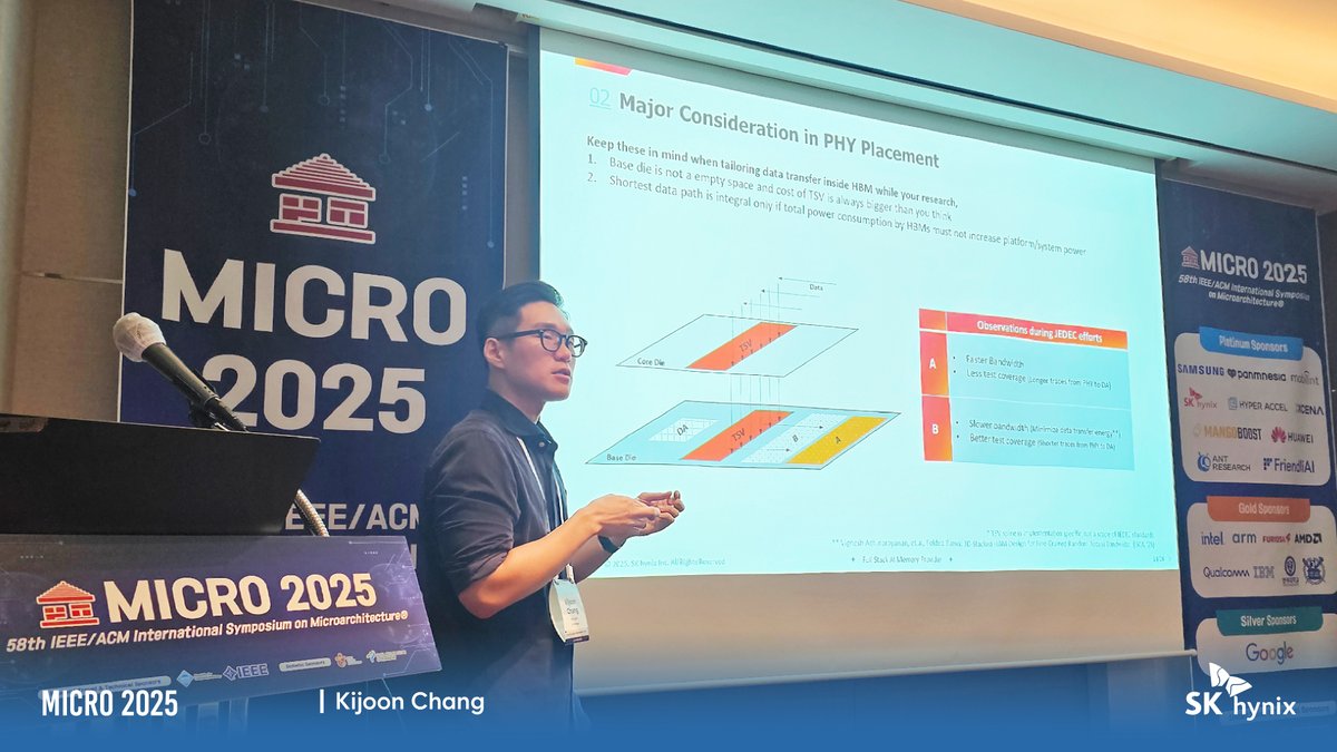 SKhynix's tweet photo. In October 2025 at #MICRO 2025 in Seoul, @SKhynix hosted a DRAM Tutorial Session—sharing practical perspectives on HBM, DDR, LPDDR, CXL, and PIM to help bridge the gap between academia and industry.
Take a look at the moments from the session on site.
#SKhynix #MICRO2025 #DRAM https://t.co/LrDwXxzjQJ