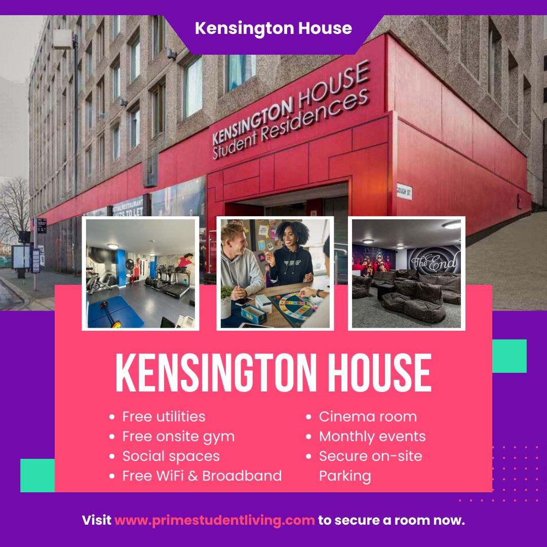 Introducing Kensington House! Our student accommodation in the centre of Birmingham! 

Students at Kensington House benefit from 24/7 onsite security, a gym, games room, cinema, private dining, study zones and more!

#Primestudentliving #kensingtonhouse #uniofbirmingham #unilife