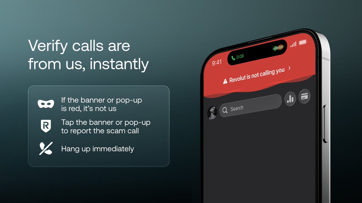 Revolut's tweet image. Phone scams are getting more convincing — so how do you know if we’re really calling you?

Introducing our latest security feature: in-app call identification. 

How does it work?
Revolut’s new live in-app call identification appears when you’re on a call, instantly showing…