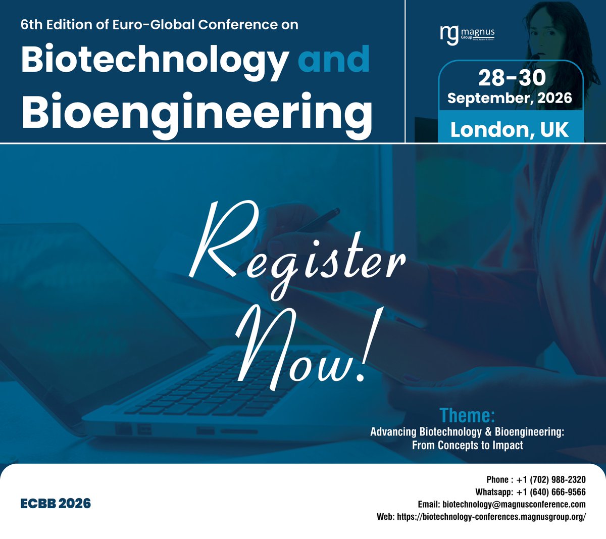 🌟 Hurry Up, Early Bird Registrations are Closing Soon! 🌟
<a href="/BioCongress/">Biotechnology 2026 Conference</a> organized by <a href="/magnus_group/">Magnus Group</a>!
📅 September 28–30
📍 London, UK
📝 Register: …echnology-conferences.magnusgroup.org/register
📞 +1 (702) 988-2320
💬 +1 (640) 666-9566
🌐 …echnology-conferences.magnusgroup.org
#ECBB2026