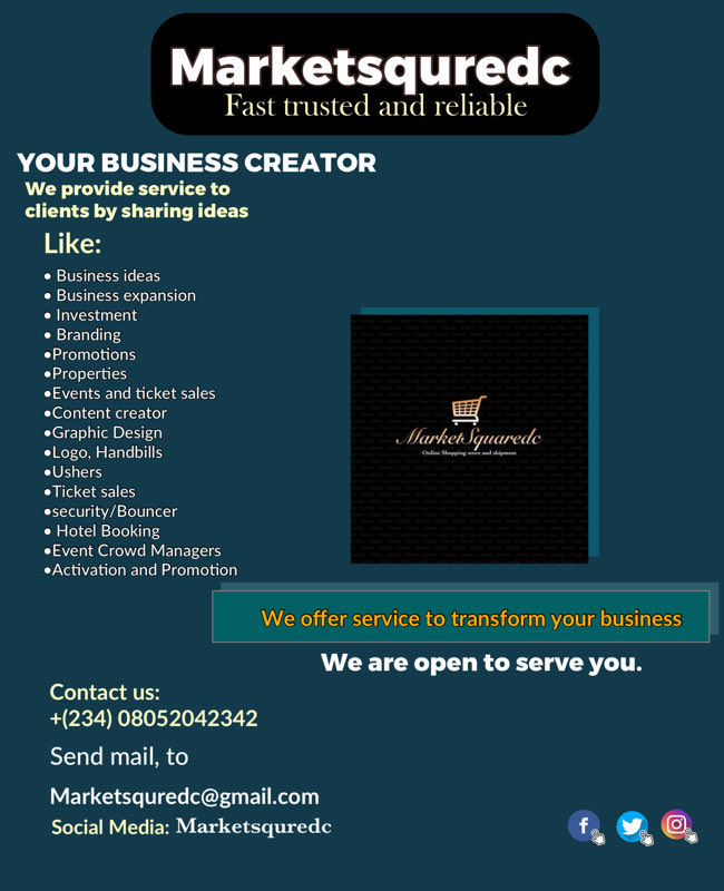 marketsquaredc's tweet photo. Marketsquredc, we provide all service and assistance that you need to ease your stress. 

We are open to handle all project and businesses that you are too busy to do or process by yourself. 

Our team is available to serve you at any point in need.

Call ☎️ +2348052042342 https://t.co/GJ1UmnfQ2i