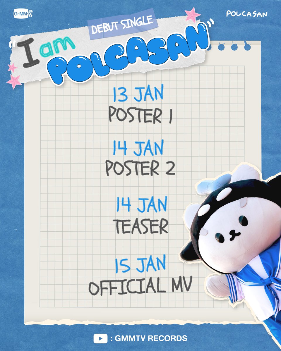 RELEASE PLAN🩵
Debut Single
I am POLCASAN - POLCASAN

🗓️ 15 JAN 2026
📺 Official MV | YouTube : GMMTV RECORDS

#POLCASAN
#GMMTV
<a href="/polcasan_GMMTV/">Polcasan</a>