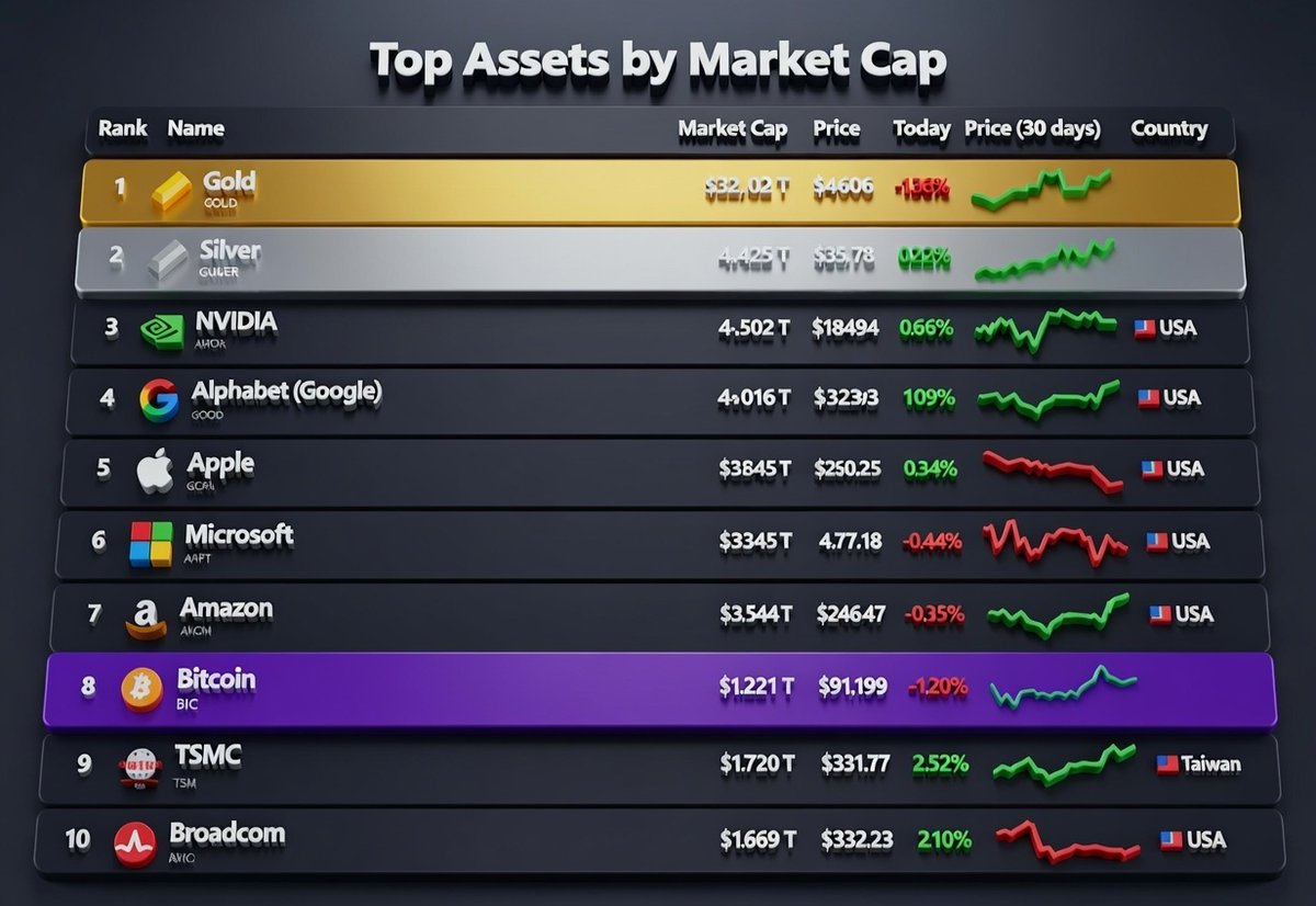 With silver standing as the #2 global asset, Bitcoin would need a price tag  of about $225,000 to ascend to the third position.