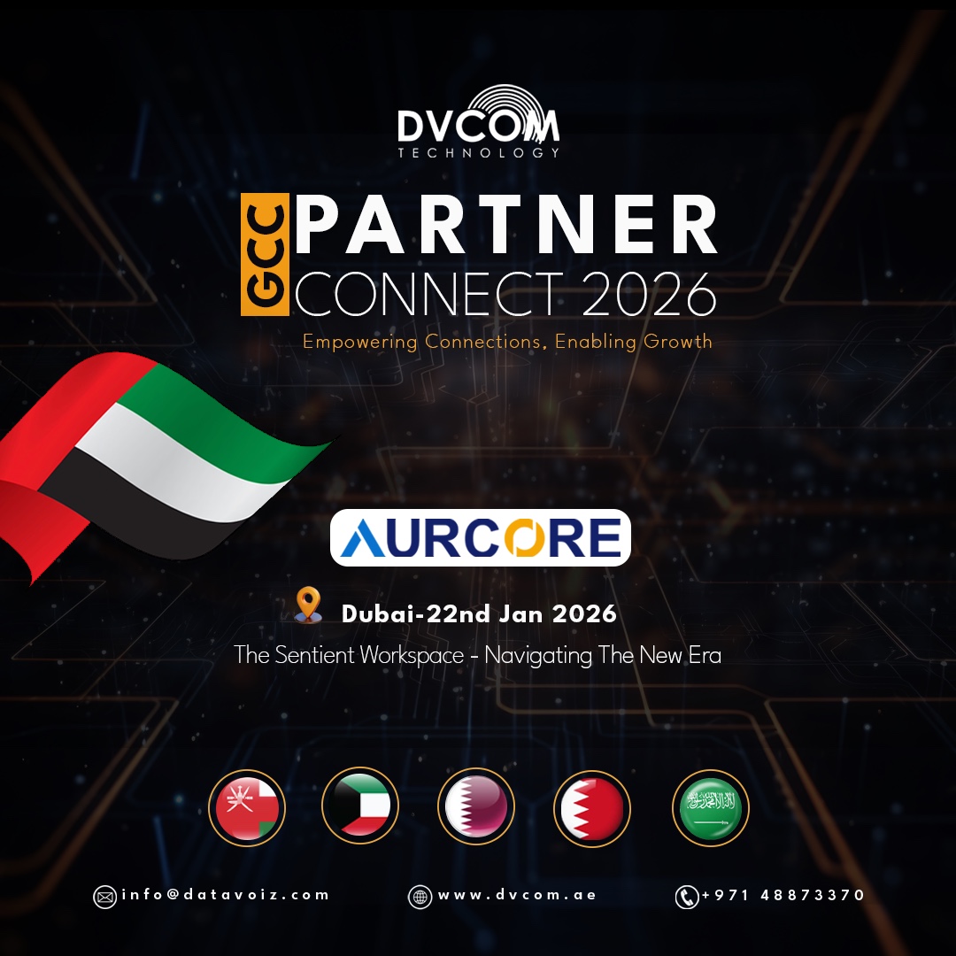 DvcomTechnology's tweet image. Smarter networks. Sentient workspaces.

#DVCOM Technology announces GCC Partner Connect 2026 featuring #Aurcore and it's data center, enterprise &amp;amp; industrial network solutions.

#DVCOMTechnology #PartnerConnect2026 #Aurcore #SentientWorkspace