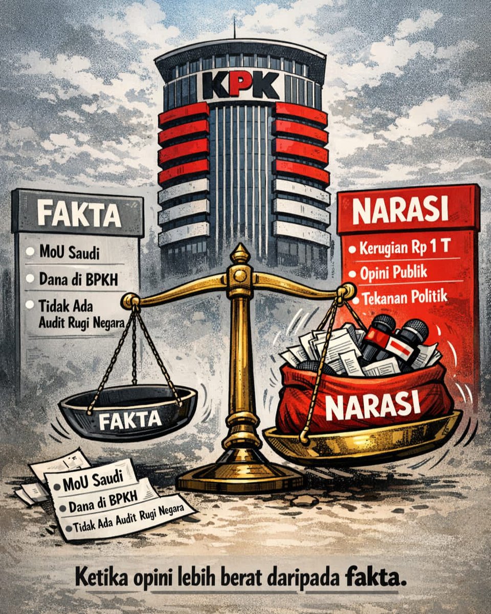 Ketika Fakta Hukum Diabaikan, Opini dan Tekanan Politik Menggantikan Keadilan

Penetapan Gus Yaqut oleh KPK bukan sekadar keliru—ini blunder hukum yang telanjang. Diskresi pembagian kuota tambahan haji 2024 adalah keputusan sah yang bersumber dari Kerajaan Arab Saudi,