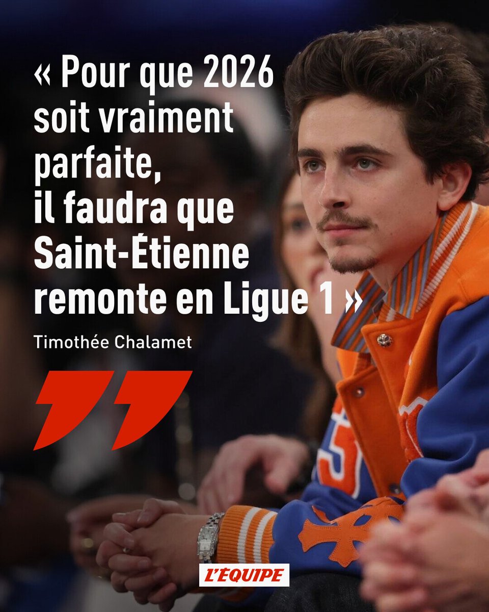 lequipe's tweet image. L'acteur franco-américain Timothée Chalamet, consacré meilleur acteur lors de la cérémonie des Golden Globes, a une nouvelle fois fait part de sa passion pour l'AS Saint-Étienne
➡️ l.lequipe.fr/H7x