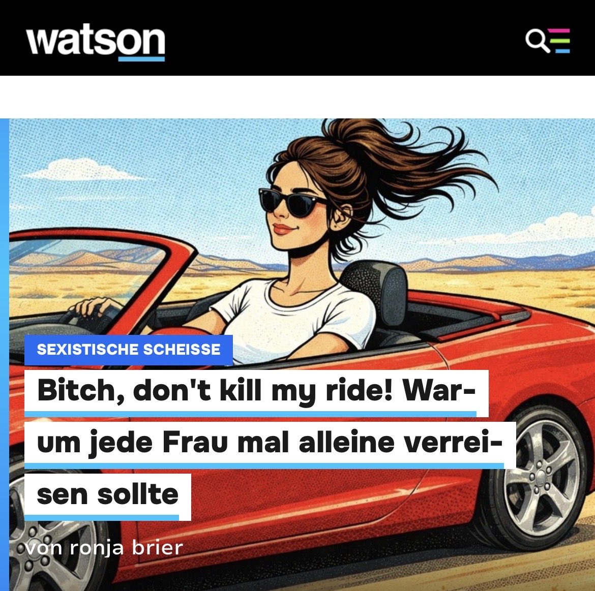 Frauen brauchen heute keinen Boyfriend mehr. Natürlich auch nicht zum Reien. Ein Plädoyer für mehr Solo-Urlaub in meiner <a href="/watson_de/">watson</a> Kolumne „Sexistische Scheiße“. (Auch, wenn Beziehung trotzdem toll sein kann.) watson.de/!125999900
