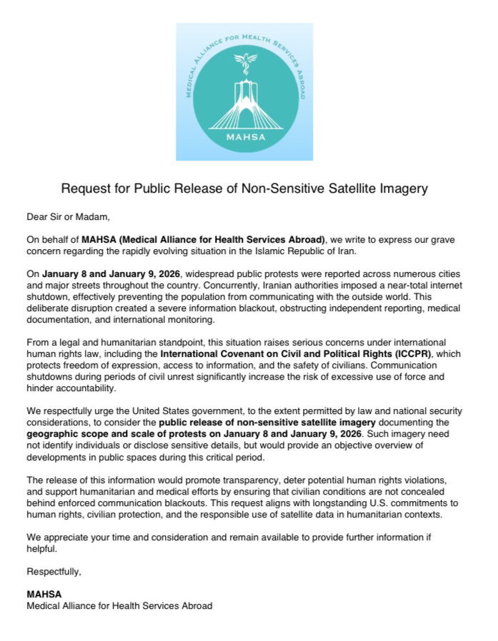 kamiaralaei's tweet photo. Release non-sensitive satellite imagery of Iran’s nationwide protests on Jan 8-9, 2026 https://t.co/E8Ax323QOW