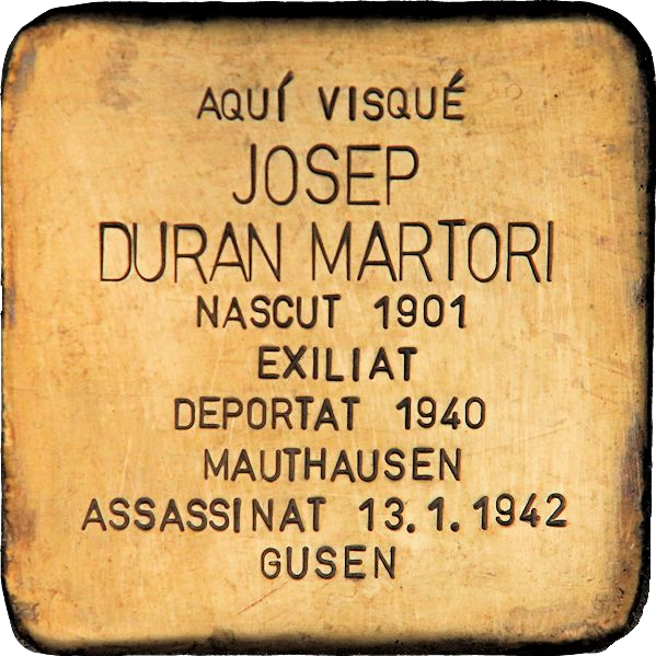 #OTD en 1942 fue asesinado en el campo de concentración de Gusen

JOSEP DURAN MARTORI
🔻 #deportado

Mataró -su ciudad natal- le recuerda con un 🟨 #Stolpersteine, instalado en la puerta del que fue su domicilio.

"Una piedra, un nombre, una persona"

#RememberGusen