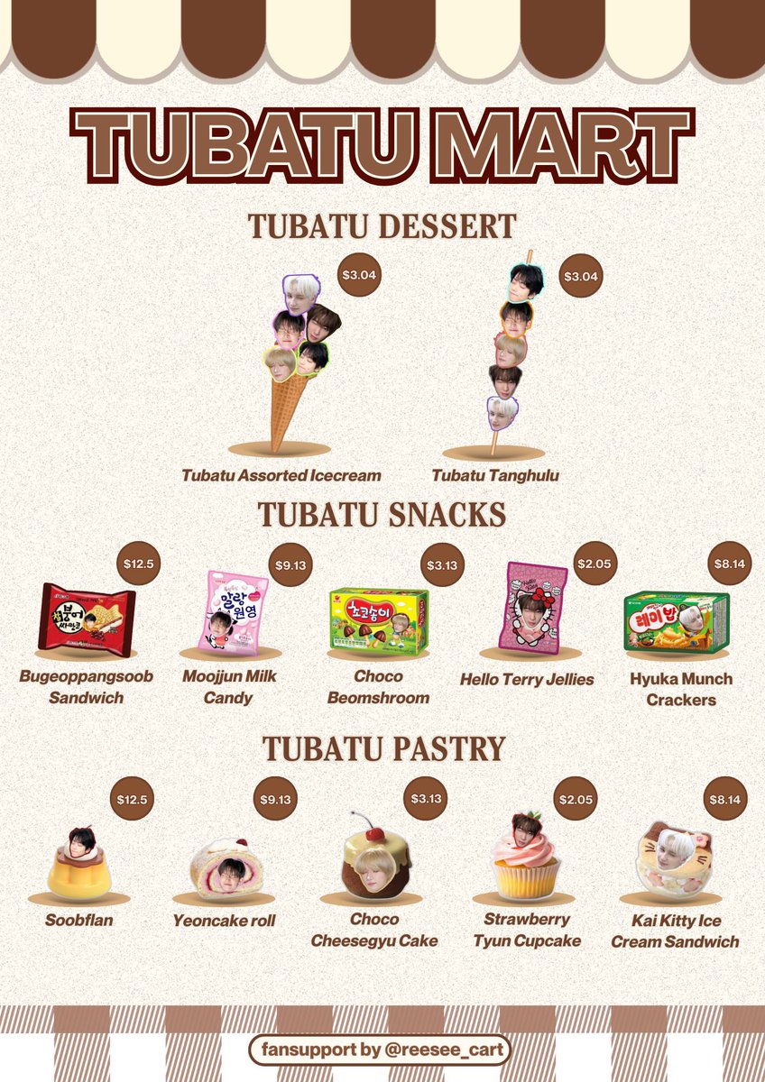 🍨🤎 𝙏𝙐𝘽𝘼𝙏𝙐 𝙈𝘼𝙍𝙏 [𝘼𝙎𝙎𝙊𝙍𝙏𝙀𝘿 𝙎𝙏𝙄𝘾𝙆𝙀𝙍𝙎] .ᐟ
⤷ freebies by <a href="/reesee_cart/">clarice ִ ࣪𖤐 ENHYPEN IS 7</a> 

sweet treats for sweet moas 🍩💌

⟢ 🍡 01.18.26 (day 2)
⟢ 🍫 1:1 ratio
⟢ 🍮 open for d-day trades only

see you there! ᰔ

#TXTinSG #TXT_IN_SINGAPORE #ACT_TOMORROW ✨🧁