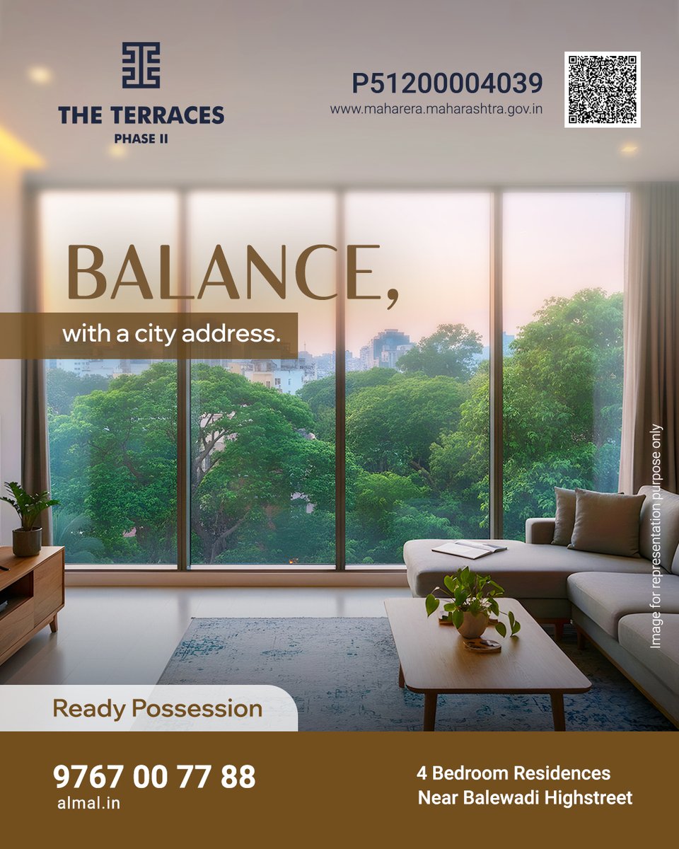 almalspaces's tweet photo. Close enough to stay connected. ​Removed enough to stay composed. ​Here living finds its balance. ​
The Terraces – Phase II | Balewadi​​
Ready Possession.​ Limited Edition 4 BHK Residences. ​
Call now: 9767007788 to book your site visit.​MAHA RERANo: P52100004039​
#Alaml https://t.co/fwsI6we5jl