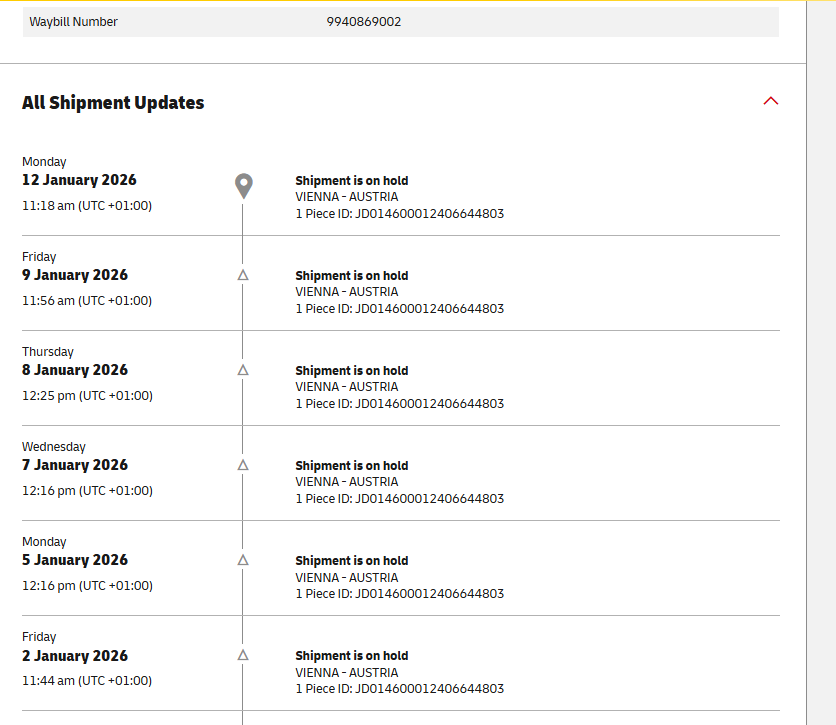 debajmecrm's tweet photo. @DHLGlobal 
Where is my package? It's been on hold for the last 10 days. https://t.co/bU9DjfzsJ6
