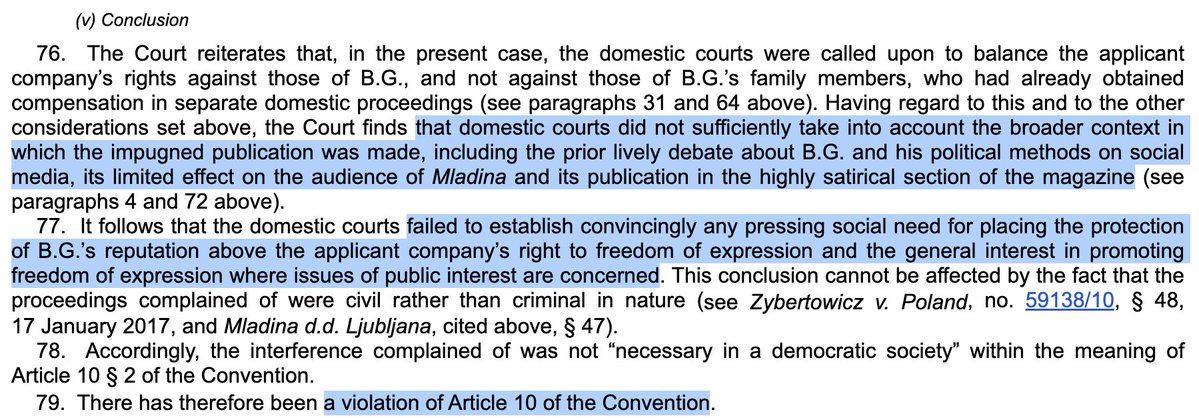 Liberté d'expression satirique : Condamner un magazine pour avoir publié, côte à côte, la photo de famille d'un homme politique &amp; une photo familiale du nazi Joseph Goebbels viole la CEDH.

Car la publication a un « caractère hautement satirique ».

Dans un contexte de vif débat.