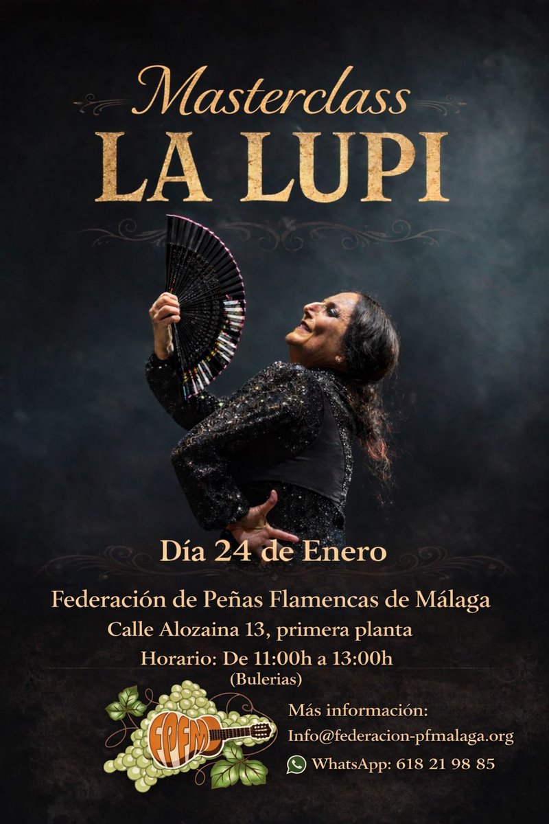 LaLupiflamenco's tweet image. EN MÁLAGA  SAVADO 24 DE ENERO.
MAS INFO EN EL CARTEL 
#LALUPI #MALAGA #FLAMENCO
