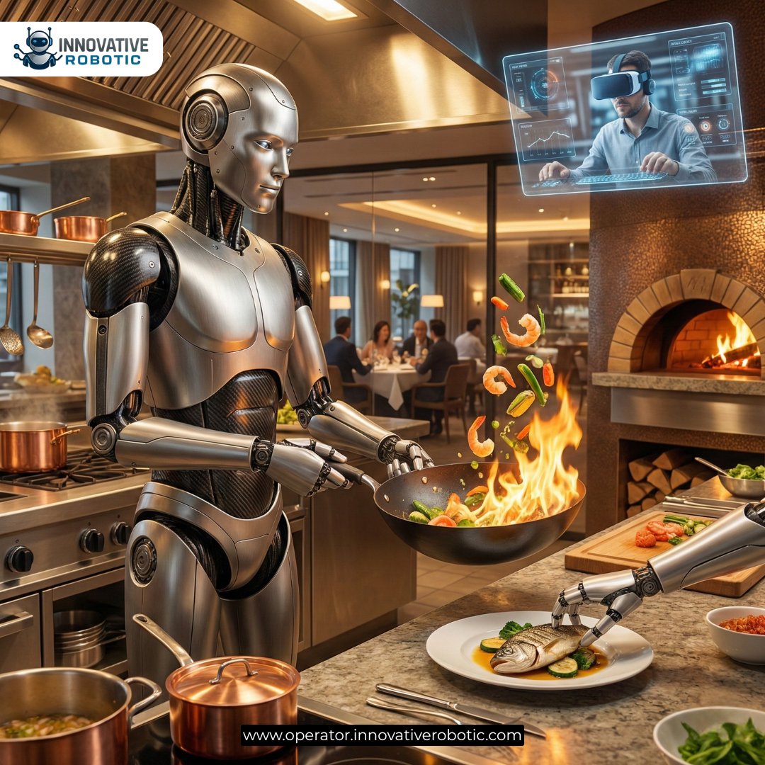 innorobotic's tweet image. This robot is cooking like a pro — and a human is guiding it remotely! 🤖👨‍🍳
Welcome to the future of smart kitchens.

#RobotChef #FutureFood #SmartKitchen #AI #Robotics #TechFuture #Automation #Innovation #operatorinnovativerobotic