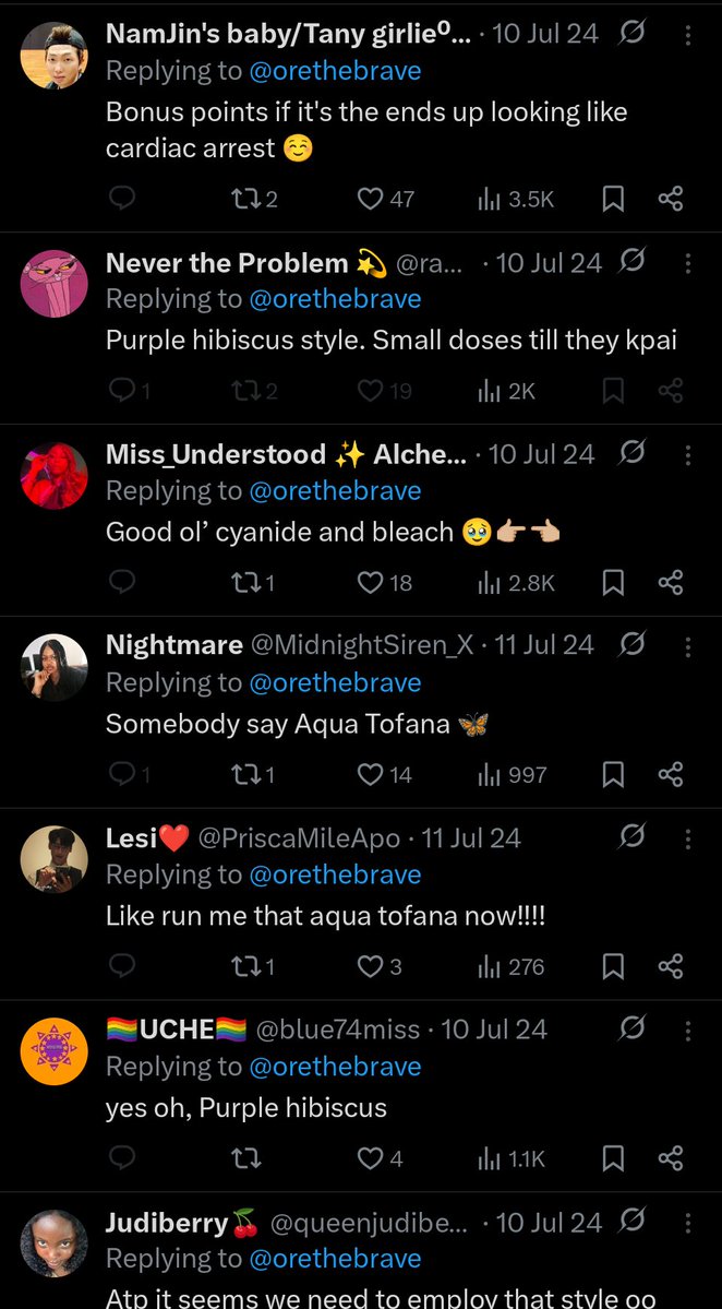 Last week, I wrote about men being poisoned by their partners. Some people felt that I was talking about a non-existent issue. I have just been pointed to this thread by Nigerian komodo dragons that call themselves feminists discussing how to poison their abusive husbands. While