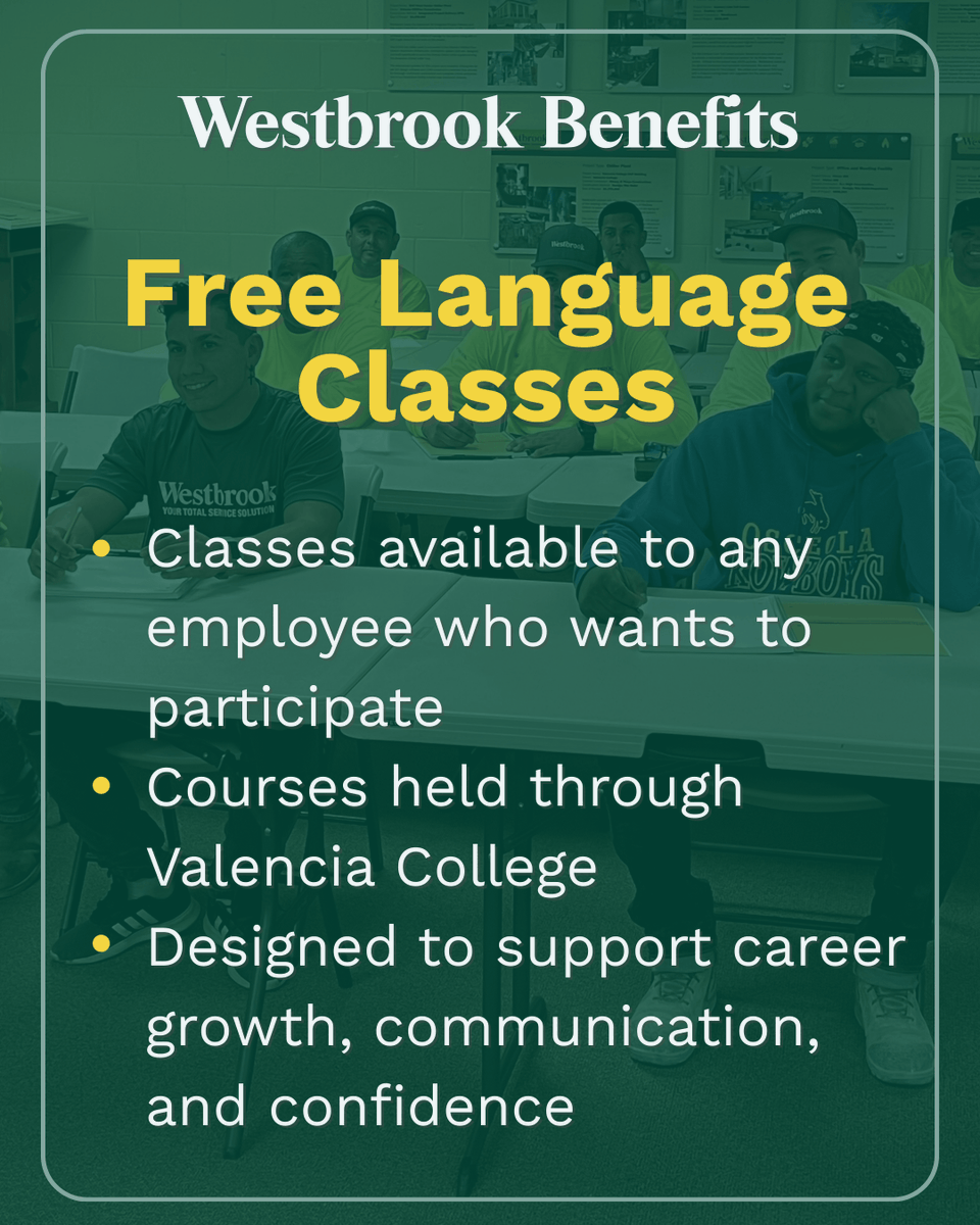 WestbrookOnX's tweet photo. We’re committed to equipping our team with the tools they need for success.
Through free English and Spanish classes at Valencia College, we empower our people to grow personally and professionally.
#Equip #ProfoundlyDifferent https://t.co/uyN2SSJipb