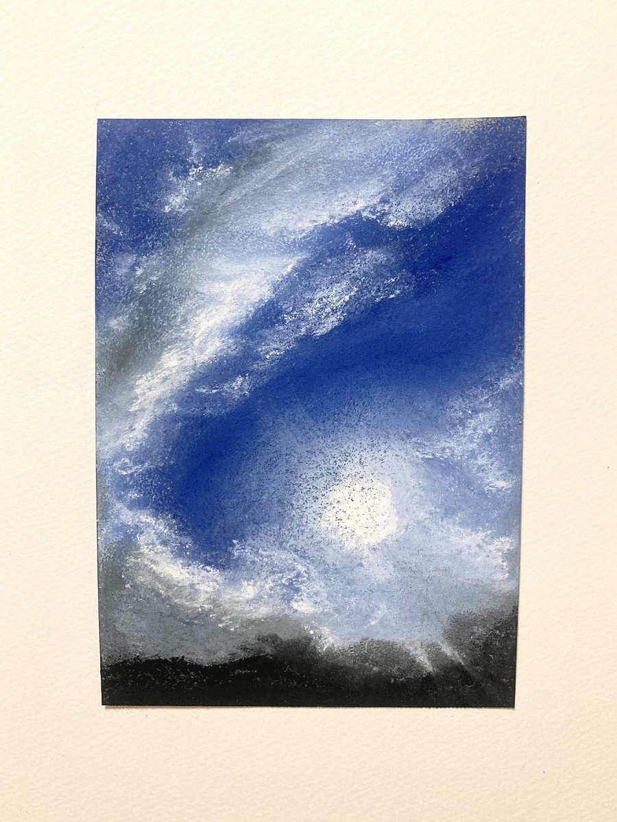 青色と白色のパステル画 3色で描いた空と5色で描いた空 ソフトパステル キャンソンサンド