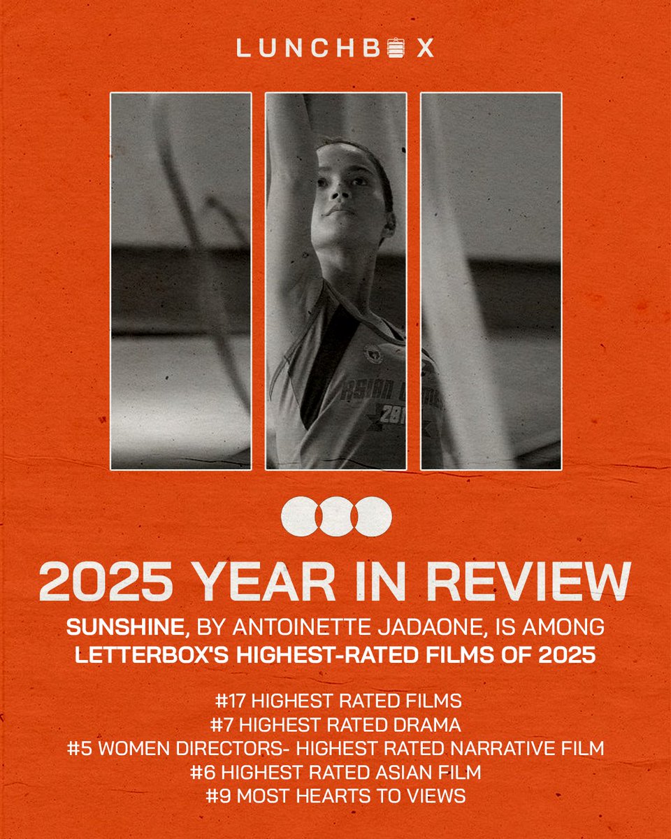 _lunchboxph's tweet image. Sunshine by Antoinette Jadaone is the lone Filipino film being included in @letterboxd 2025 Year in Review List.

#17- Highest Rated Films
#7- Highest Rated Drama
#5- Women Directors- Highest Rated Narrative Film
#6- Highest Rated Asian Film
#9- Most Hearts To Views