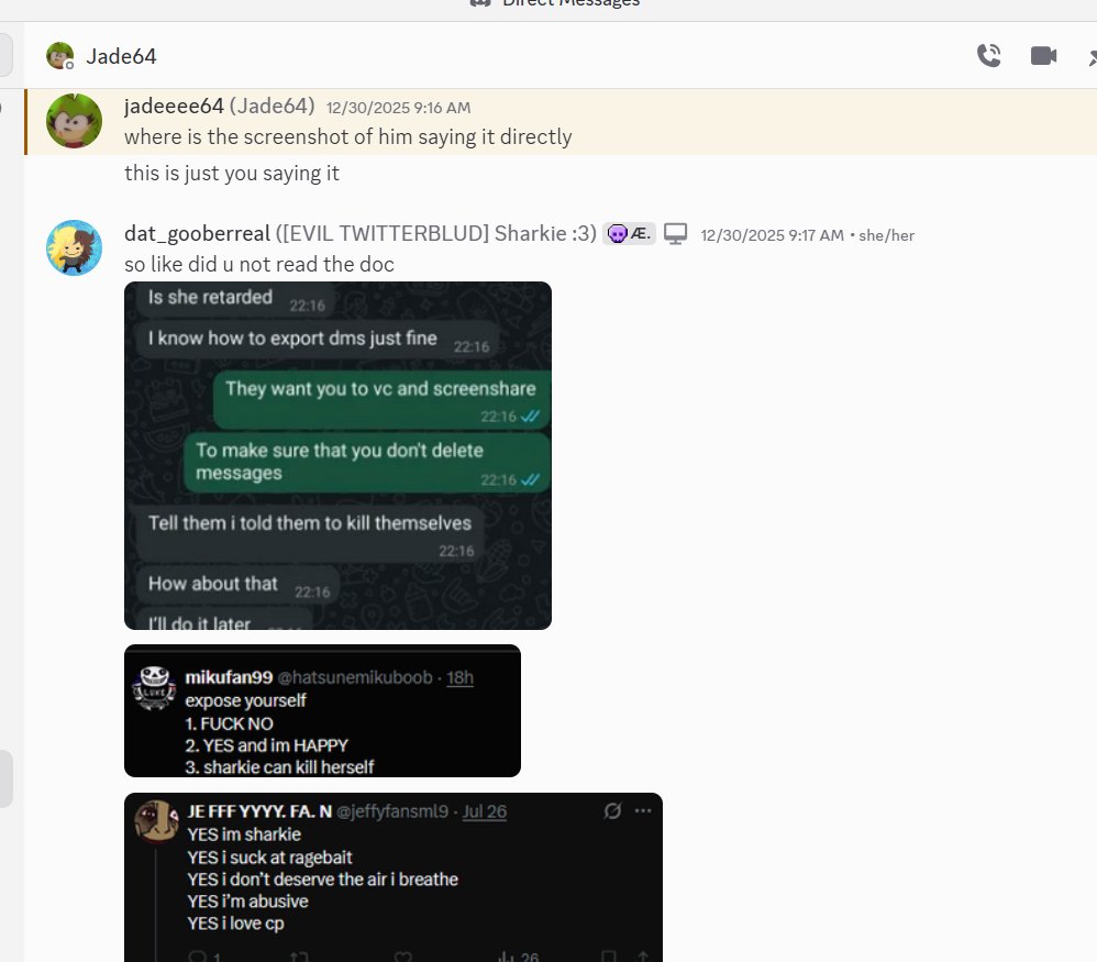 jade blocked me (once again) after she defended Mikufan whilst i was sending many pieces of evidence against him.

she also avoided the document made on mikufan.
