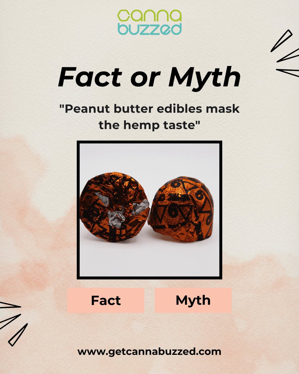 GetCannaBuzzed's tweet photo. 🤔 Fact or Myth?
“Peanut butter edibles mask the hemp taste” 🥜🍫
Drop your answer below 👇
We’ll reveal the truth in the next post 😉
💡 Hint: rich, fatty flavors can make a big difference in taste.
👉 Learn more at
https://t.co/Av8MfZOEaS
#factorMyth #didyouknow #edibletips #hempeducation #cannabuzzed