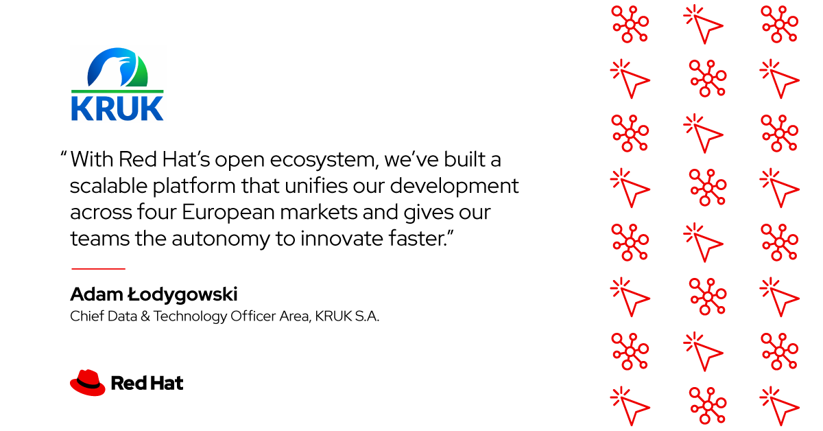 RedHatEMEA's tweet image. Financial leader KRUK standardized its IT across 4 European markets using #RedHat @openshift and #Ansible.

The results:
✅ 66% faster batch processing
✅ Deployment in weeks, not months 
✅ Unified security 

Get the details: red.ht/4qj15TC