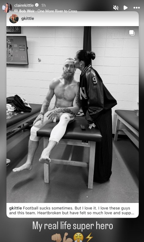 ItsAlwaysMarch's tweet photo. Claire Kittle, George Kittle's wife, had this to say about the injured 49ers tight end.

"My real life super hero"

Via Claire Kittle's IG. https://t.co/oCTMd0t52n