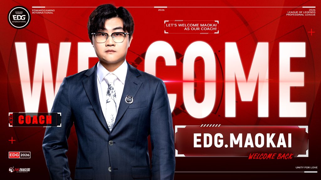 EDG_Edward's tweet photo. [ANNOUNCEMENT]

Welcome back, Maokai!

We officially announced that Maokai will join EDWARD GAMING in 2026 as coach. Let’s move forward together!

#EDGWIN #LPL https://t.co/iuHiroltfr