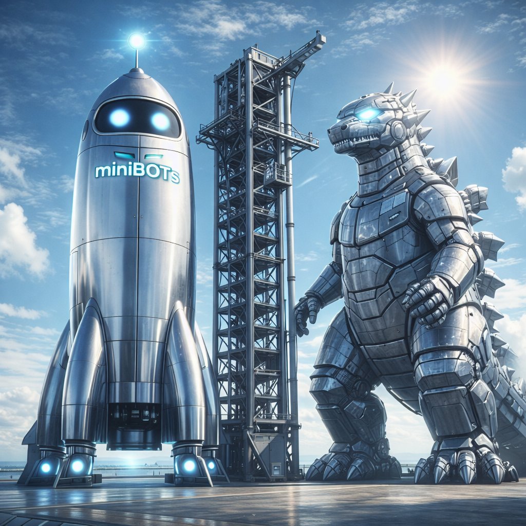 DollarNyla's tweet photo. New MechaZilla version ready 🤖🚀
Our rocket doesn’t grow in a factory — it grows from a baby BOT🤖.
And during landing, it’s not a tower that catches it…
👉 it’s BOTzilla 😅
Just a note for SpaceX: it’s all about proper upbringing.

🤖#miniBOTs🤖 #BOTzilla #MechaZilla @SpaceX https://t.co/FYDTYRnIAc