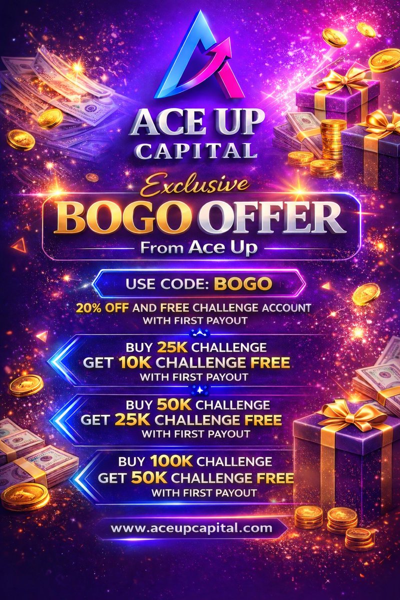 📷 EXCLUSIVE BOGO OFFER – ACE UP CAPITAL 📷
Take advantage of our limited-time Buy One Get One offer and scale your trading faster 📷
📷 Use Code: BOGO
📷 20% OFF
📷 FREE Challenge Account with First Payout
📷 BOGO Challenge Deals:
• Buy 25K Challenge ➜ Get 10K FREE (with first