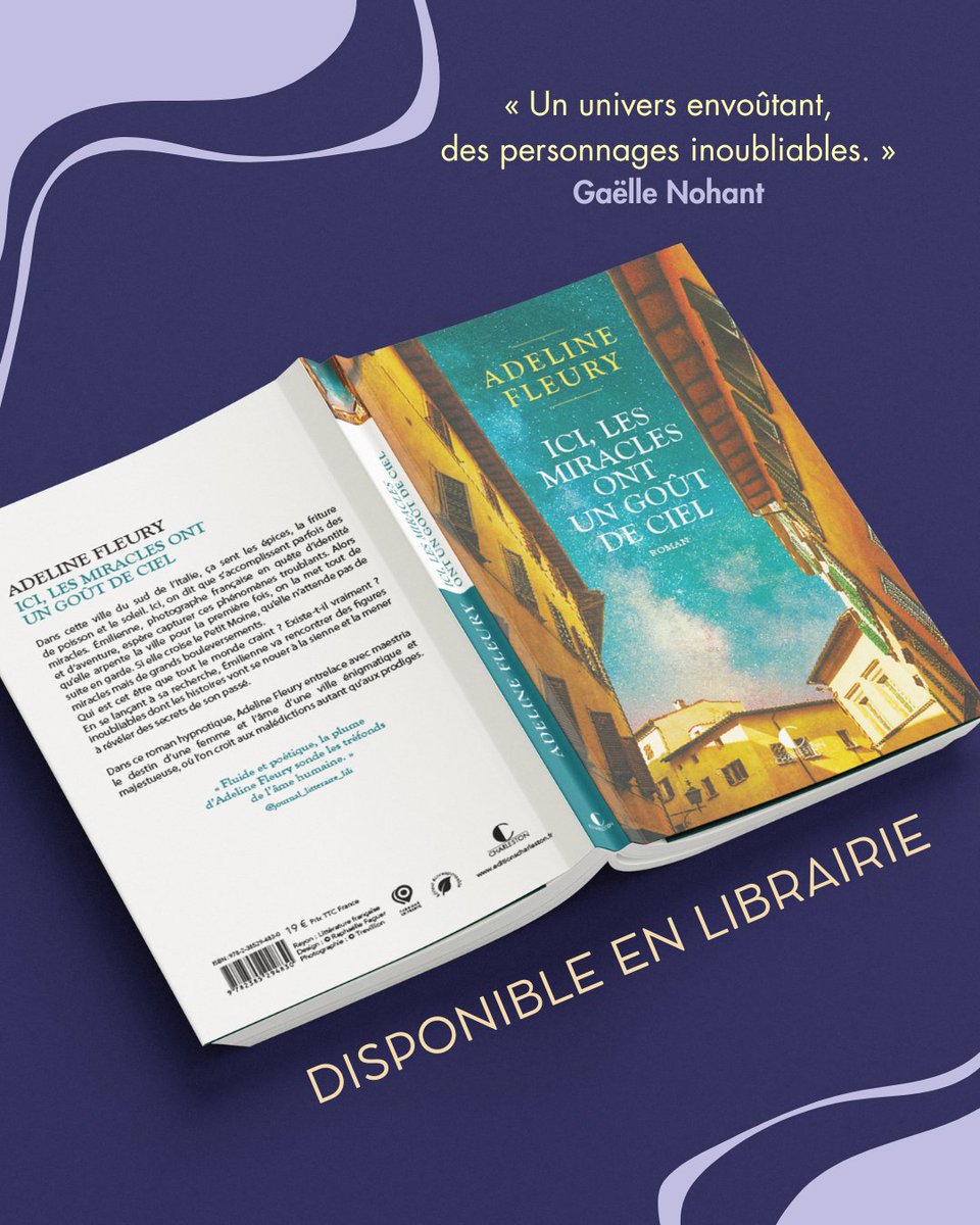 Dès aujourd'hui, laissez-vous emporter par « Ici, les miracles ont un goût de ciel » de Adeline Fleury y un roman envoûtant où se mêlent légendes napolitaines, quête intime et mystères ancestraux !
Disponible en librairie 
<a href="/Lire_ML/">Lire Magazine</a> 
#editionscharleston #bookstagram #roman
