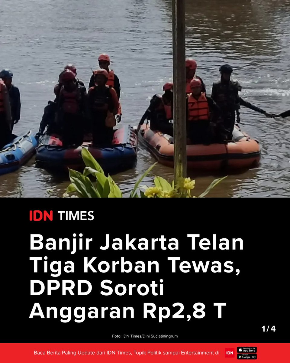 IDNTimes's tweet photo. Anggota Komisi D DPRD DKI Jakarta dari Fraksi PSI, Bun Joi Phiau, menyoroti anggaran pengendalian banjir Pemprov DKI Jakarta sebesar Rp2,8 triliun, yang dinilainya belum berdampak signifikan dalam mencegah banjir parah dan korban jiwa.

#IDNTimesNews 

https://t.co/AqqFx4yZOU https://t.co/c4iMabWg7B
