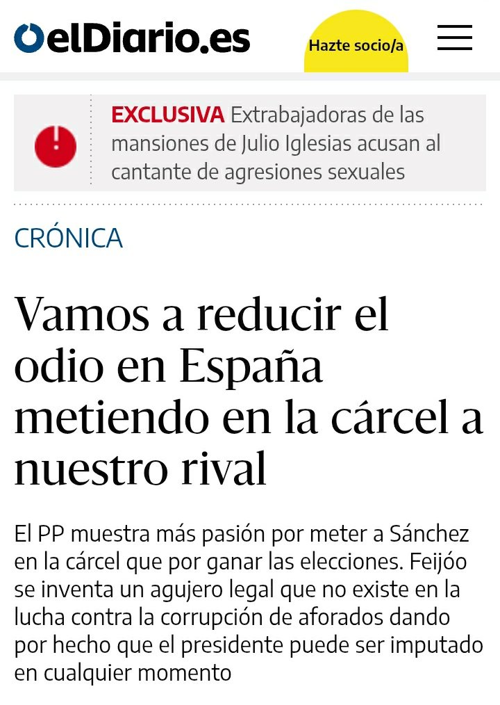 ¿Está claro?
O gobierno yo, o llevo la crispación hasta límites inaguantables.
Y como no soy capaz de ganar a Sánchez (por medios democráticos) pues a ver si entre Manos Sucias, la UCO y el despeinado nos deshacemos de él y ya, cuando yo gobierne, se acabó la crispación.