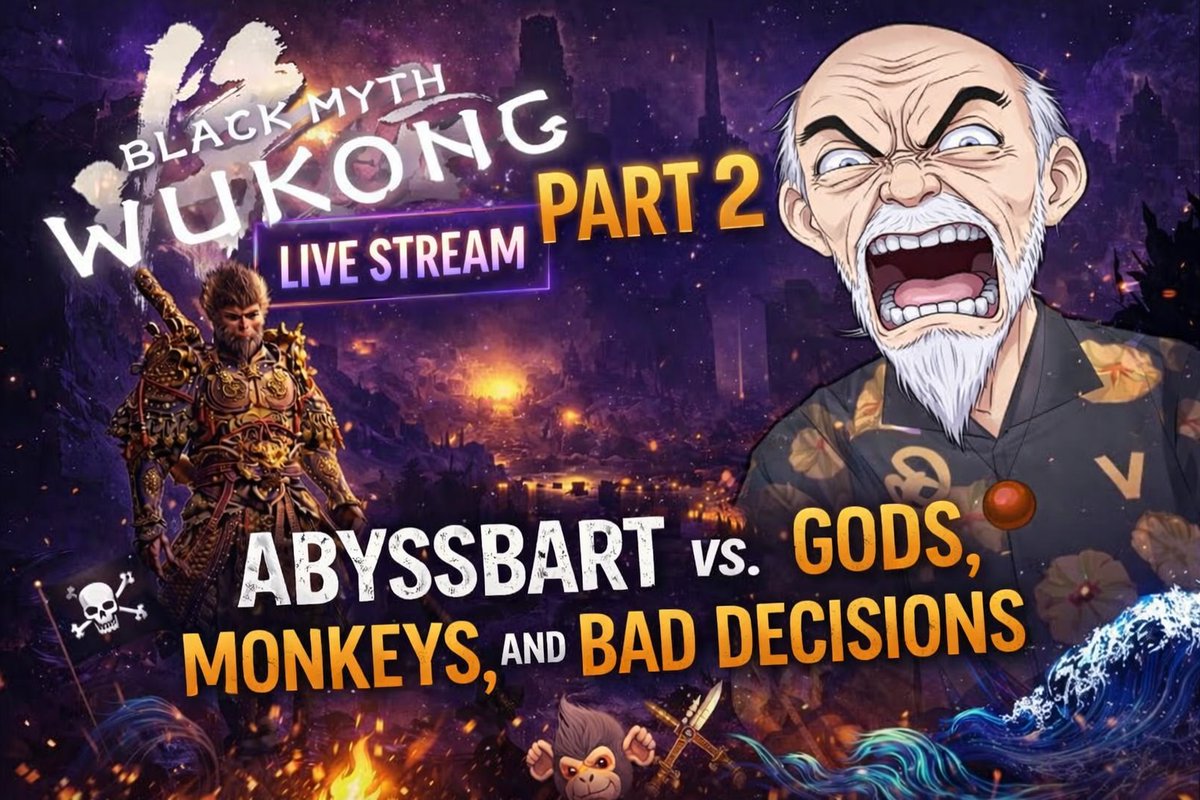 CapAbyssbart's tweet image. #BlackMythWukong — Part 2 🐒⚔️
Same game.
More gods.
More monkeys.
Exponentially worse decisions.
The old fuuu face returns, wiser but no smarter.
Come watch the abyss stare back.
🔴 Live on Twitch
 twitch.tv/captainabyssba…
#VTuber #IndieVTuber #ENVtuber #OldManVtuber