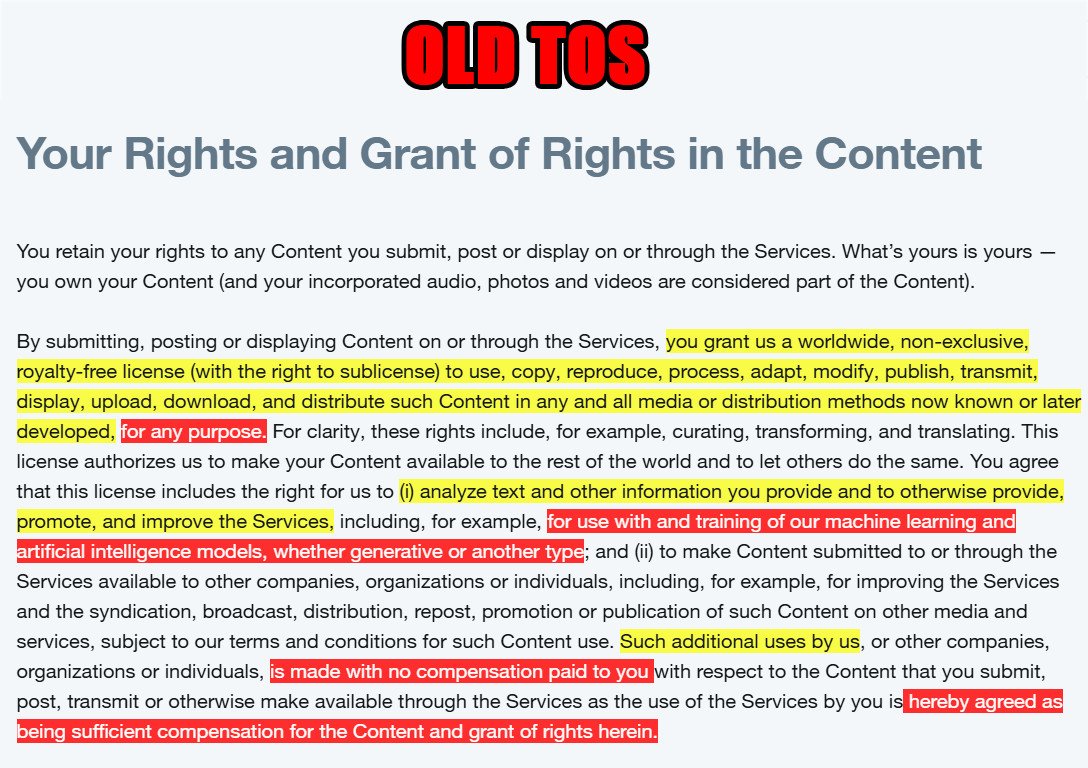 I just quickly went through the agreement, not much has changed except to add terms related to Grok.

Nevertheless, if you wish to continue to think the TOS is fair in relation to how much you give up on your IP rights (which I absolutely don't), is your freedom. 1/2