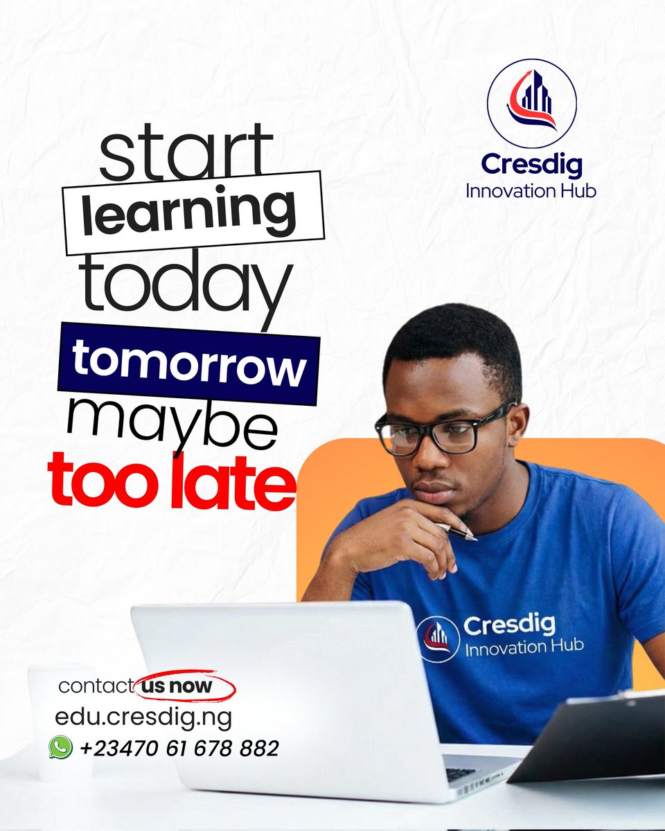 cresdig's tweet image. Don’t wait for the “perfect time.”
Start learning today at Cresdig Innovation Hub.
In-demand tech skills. Affordable fees. Real results.